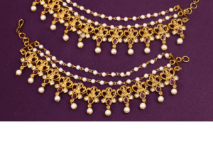 Elegant Lakshmi Design Pearl Drop Ear Chains With Matt Finish