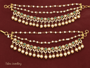 Traditional Emerald Pearl Drop Ear Chains – Double Layered