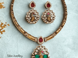 Antique Peacock Kante Necklace Set