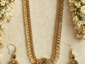 Antique Lakshmi Coin Long Haaram Set with Radha Krishna